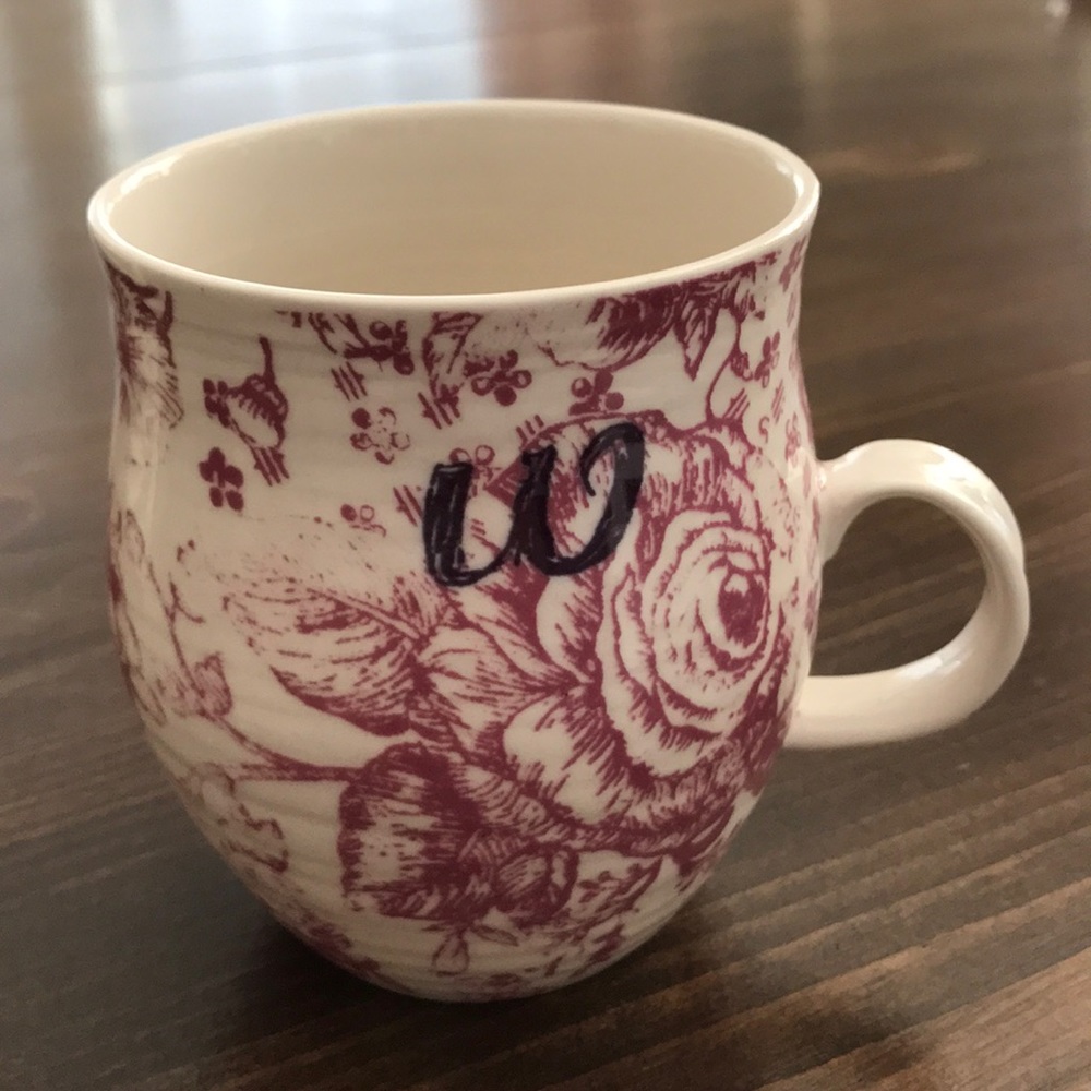 Anthropologie ‘W’ Pink Floral Monogram Mug